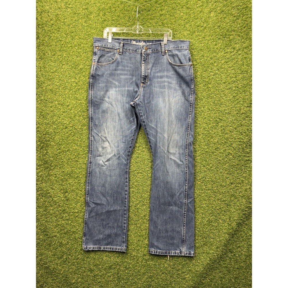 Wrangler Retro Jeans Mens 38x32 Blue Slim Boot Stretch Western Cowboy Workwear